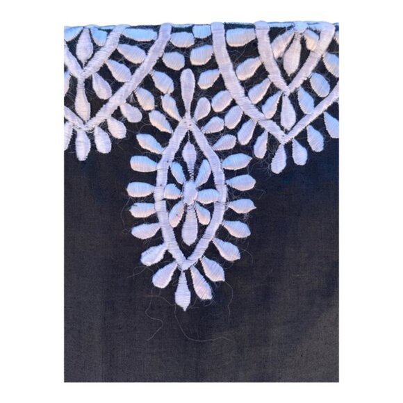 Black & White Embroidered Linen Blend Wrap/Shawl with Fringe Pom Pom's - Picture 8 of 12